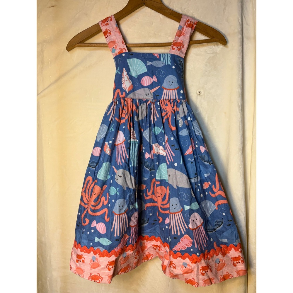Peepers 5-6 pinafore sundress gathered skirt Ocean Sea Jellyfish Narwhal School